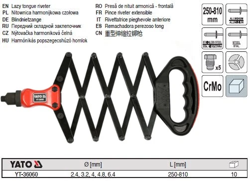 Yato Scheren-Nietzange Zange 250-810mm 2,4, 3,2, 4,0, 4,8, 6,4mm YT-36060 - Bild 1 von 3