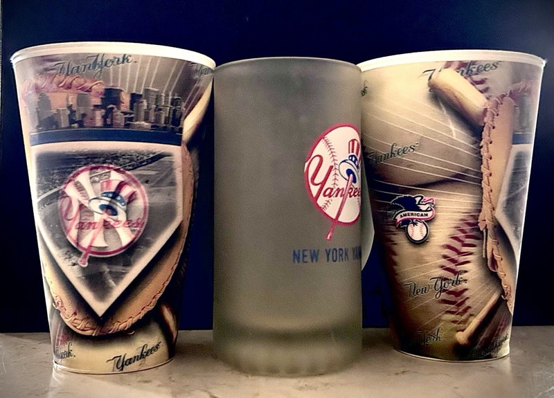 NY Yankees Souvenir Cup Glass Lot 3D Holographic Stadium Cup Frosted Beer Glass