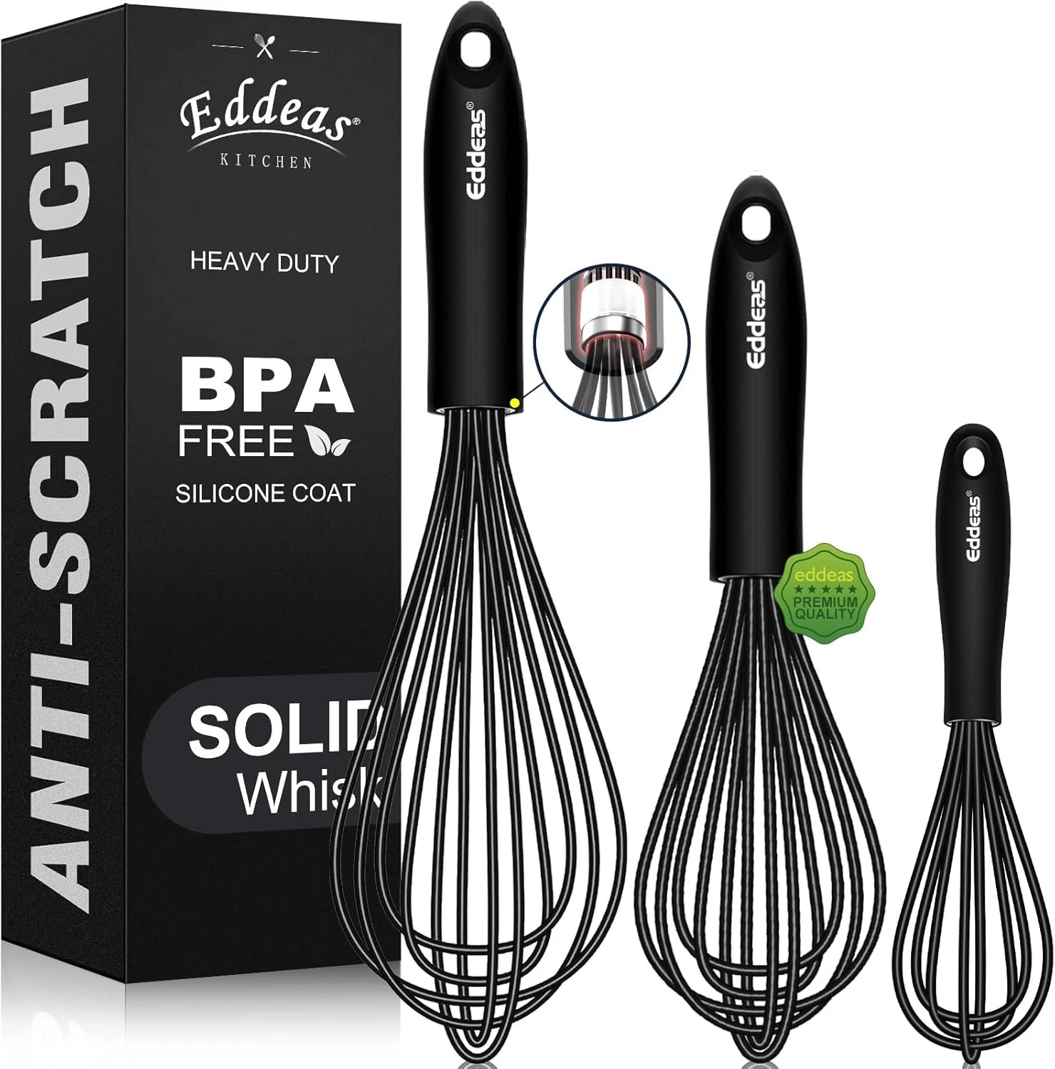 3 Piece Heat Resistant Silicone Whisk Set