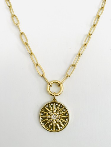 Collar Flor Sol Estrella del Norte Estrella del Norte Oro Dije Dije Soporte Medallón - Imagen 2 de 2