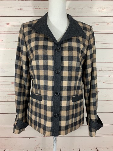 Womens Pendleton Tan Brown Plaid Jacket 100% Virgin Wool Sz 12 Button Front - Picture 4 of 9