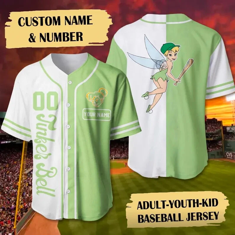 Personalized Tinker Bell 3D Baseball Jersey Shirt