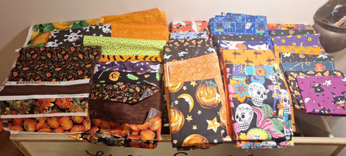 Halloween Fall Pumpkin DESTASH Fabric Lot FQ 1/4 Yds Cotton Quilt Vintage Modern