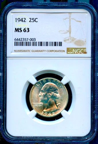1942 25C Washington Quarter MS 63 NGC # 6442357-003 + Bonus