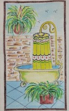 Handpainted Needlepoint Canvas Tropical Shower Outdoor Floral Garden Bathtub