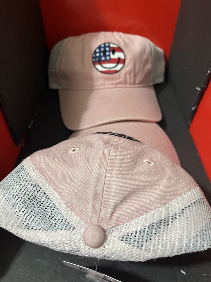 Womens USA Smiley Face Flag Patriotic Snapback Hat Cap Pink  display picture 3