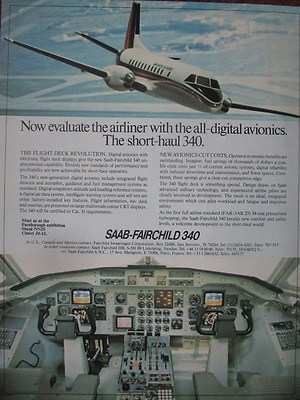 8/1982 PUB FLUGZEUG SAAB FAIRCHILD 340 FLUGZEUG DIGITAL AVIONIK COCKPIT ORIGINAL ANZEIGE