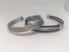 Three strand silver cable bracelet. Punk. Cuff. Women s. Adjustable.