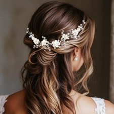 Flower Bride Wedding Hair Vine Silver Pearl Headband Hair Piece Crystal Brida...