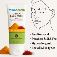 2 Pk Mamaearth Ubtan Face Wash for Dry Skin Turmeric & Saffron for Tan removal