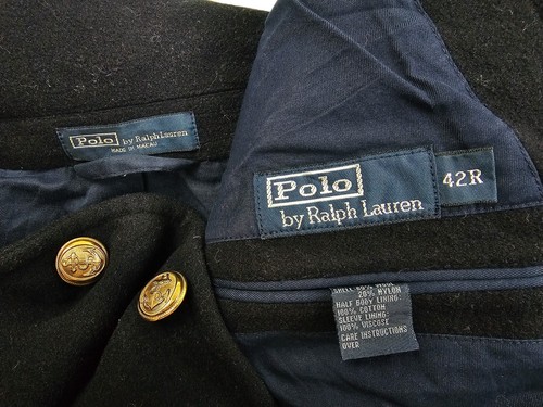 *HOT VTG Men POLO RALPH LAUREN SPORTS EMBROIDERED WOOL BLACK BLAZER Jacket 42R L - Picture 5 of 14