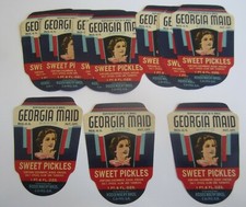Wholesale Lot of 25 Old 1939 - GEORGIA MAID - PICKLE JAR LABELS - SWEET Pickles