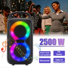 2500W Dual 3" Portable Bluetooth Speaker BT/USB/FM/TF/TWS DJ Party Sound System
