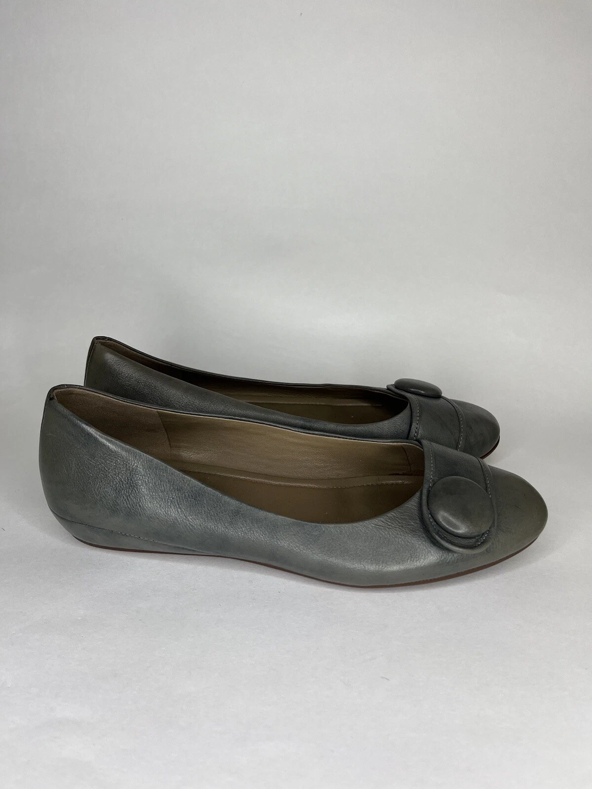 Scarpe basse Ecco donna taglia 39 US 8 pelle verde con bottoni slip on