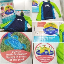 Spray N Play Sandcastle Pool & Turtle Sprinkler & SWIM TEE Sz MED age 2+ 3pc LOT