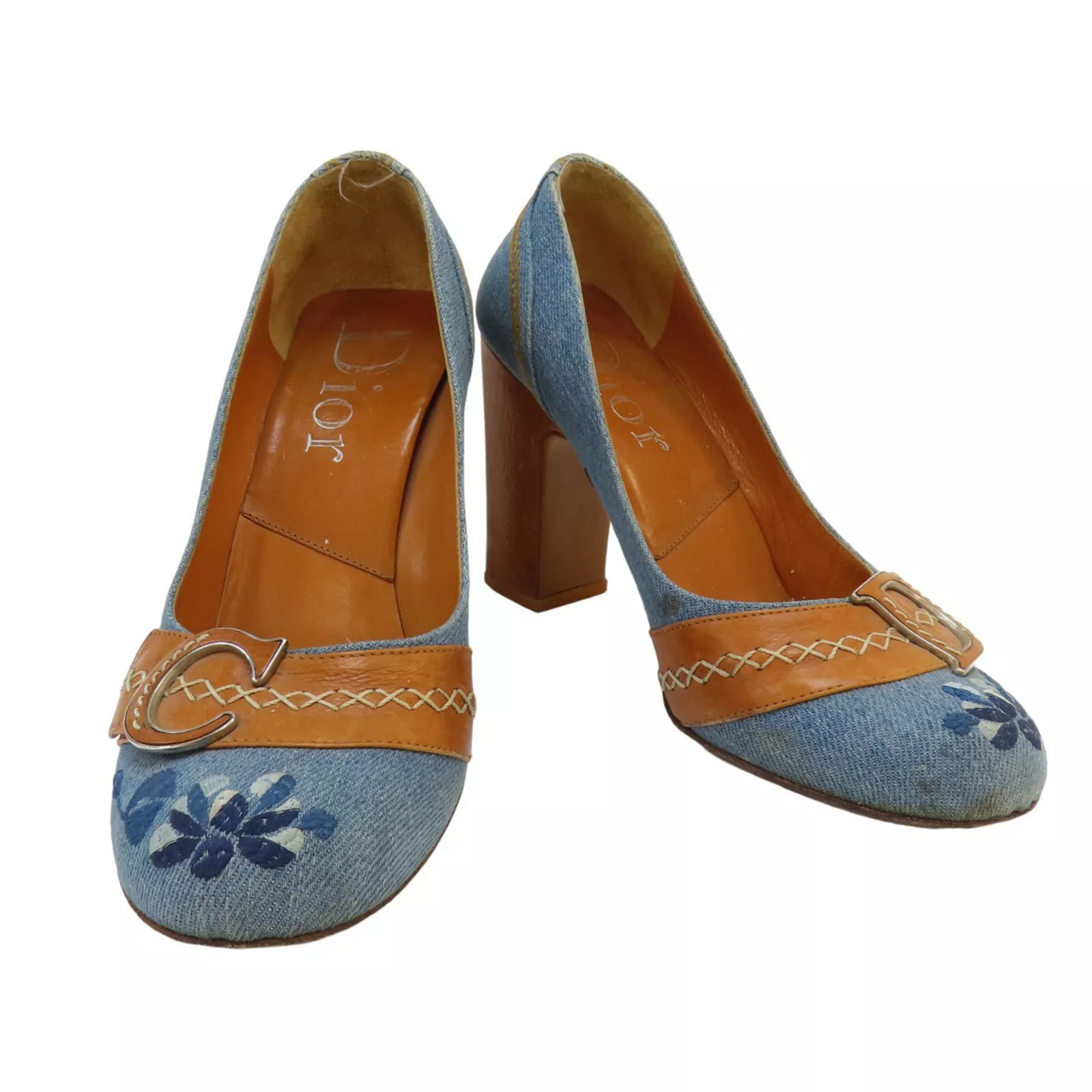 Escarpins DIOR Demin en peau à clafs bleu taille 37