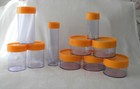 10xDANISH 1970s ERIC KOLD STACKING STORAGE CANISTERS ASSORTED SIZES SMOKY/ORANGE