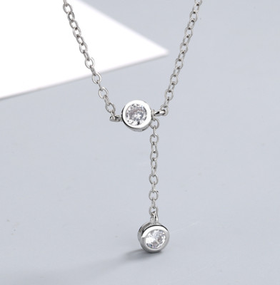 Adorable Silver Tiny Double Round Dot Tassel Drop Pendant Chain Necklace