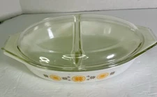Pyrex Town and Country 063 Oval Divided Dish with Lid USA 1 1/2 Quart