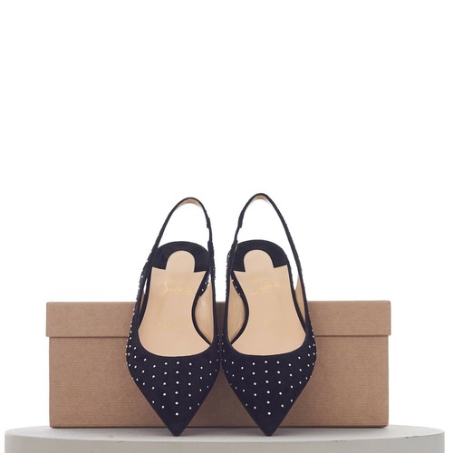 CHRISTIAN LOUBOUTIN 775$ KATE SLING Black Flat Slingback - Suede & Strass - Picture 9 of 11