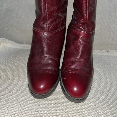 Vintage Burgundy Leather Shearling Lined Boots Womens 8 Made  display picture 1