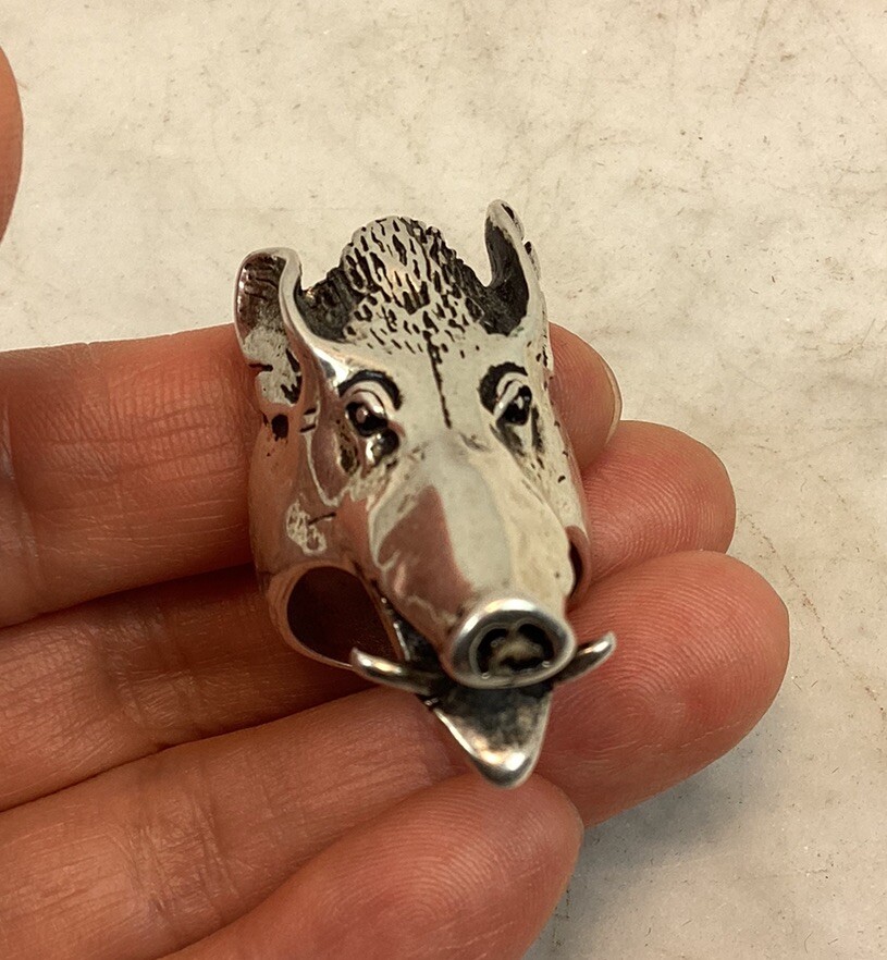 Vintage Large 1993 G&S Wild Boar Pig Head Biker Ring Size 8.25-5