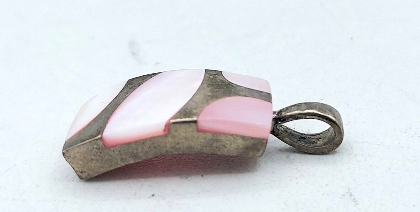 925 Sterling Silver Rectangular Light Pink Shell … - image 3