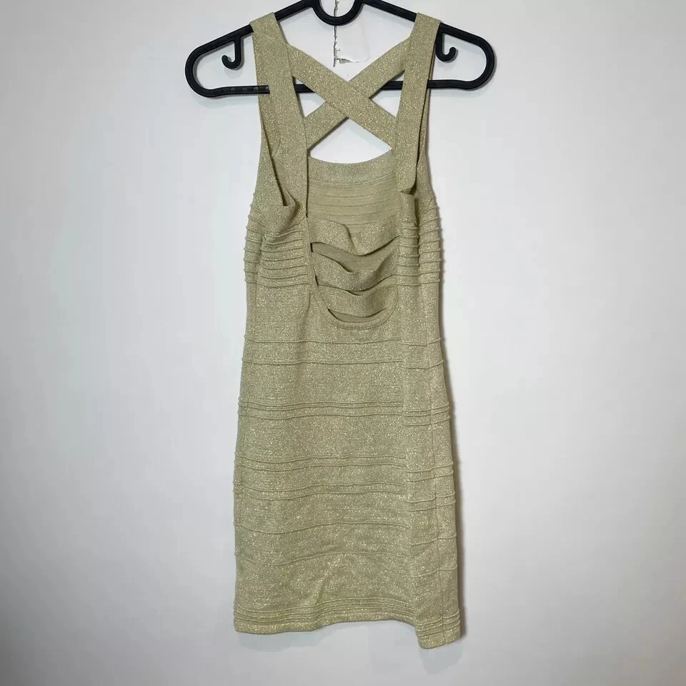 Vestido Foreign Exchange Brillante Cóctel Vendaje Talla S Dorado Bodycon Y2K Años 90 Foto 2 de 4
