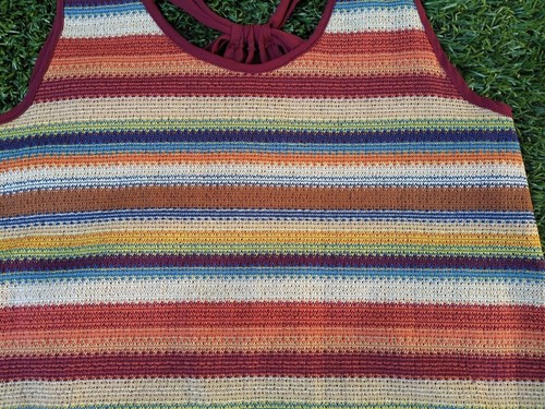 Vintage Sleeveless Striped Sheer Back Tank Top Fashion Exit USA Size L - Picture 4 of 7