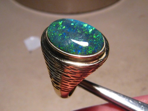Large Men's Black Opal Ring -- 13 grams of solid 14k Yellow Gold - Picture 3 of 13