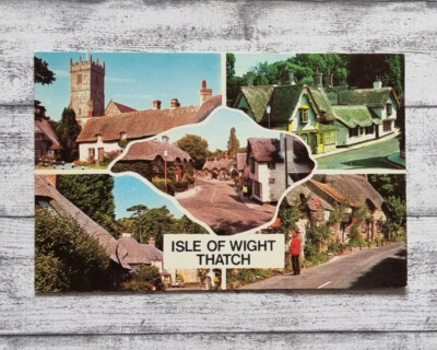 AK Thatch Isle Wight Godshill Shanklin Häuser Turm Architektur Postkarte Vintage