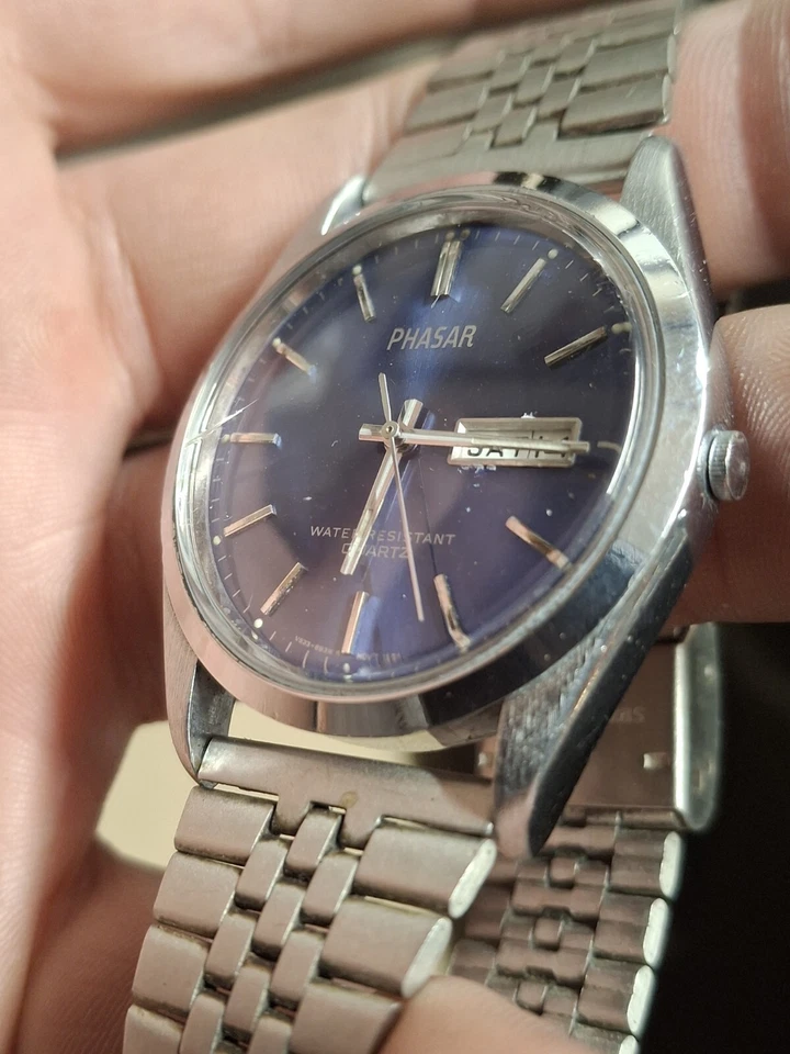 Кварцевые мужские винтажные ретро-часы 1980-х Phasar с синим циферблатом - Изображение 4 из 4