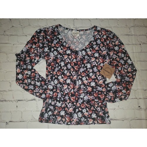 NWT One Step Up Jrs Black Floral Long Sleeve Shirt Size Medium
