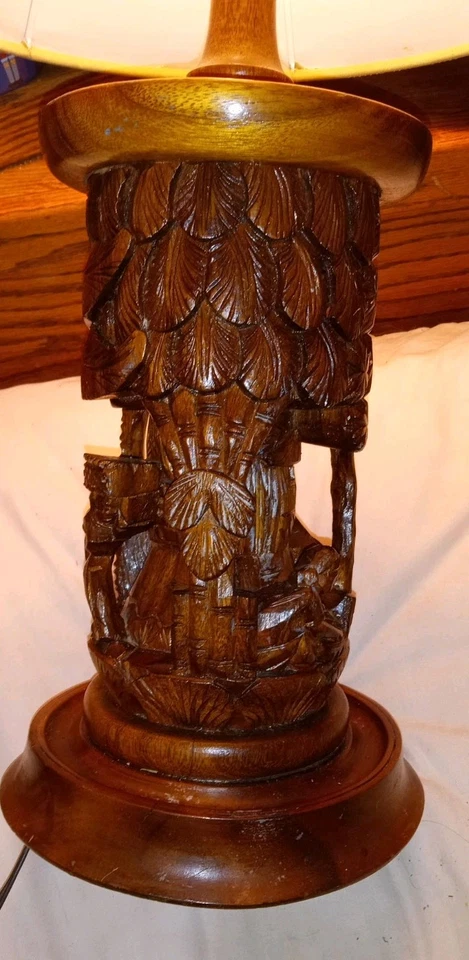 Vintage Hand Carved 3D Wood Lamp Mahagony/Teak Carved From One Piece Of Wood 25" - Image 2 of 4