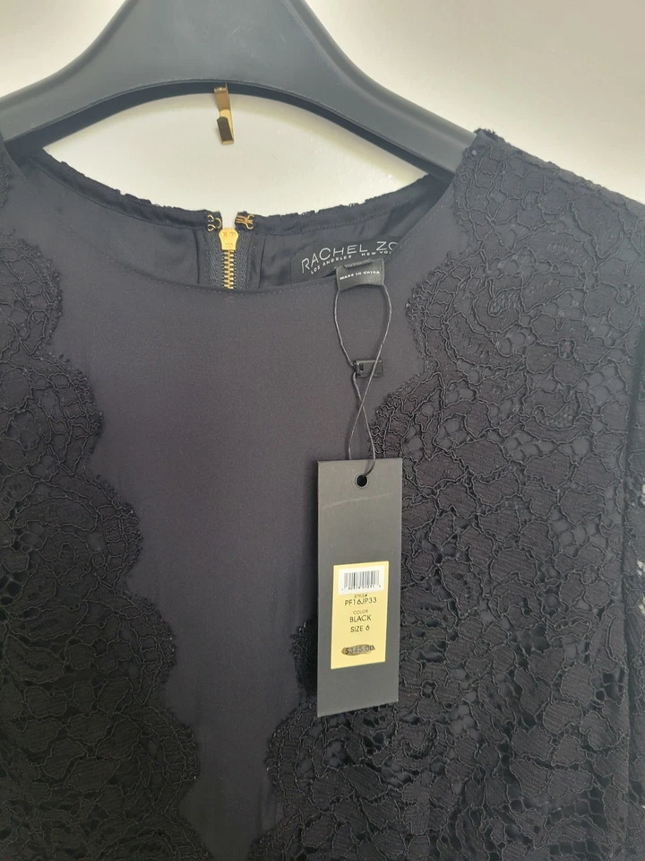 Nuevo Rachel Zoe - Bennie Mono Pantalones Cortos Mameluco Una Pieza en Encaje Negro - Talla 6 Foto 3 de 4