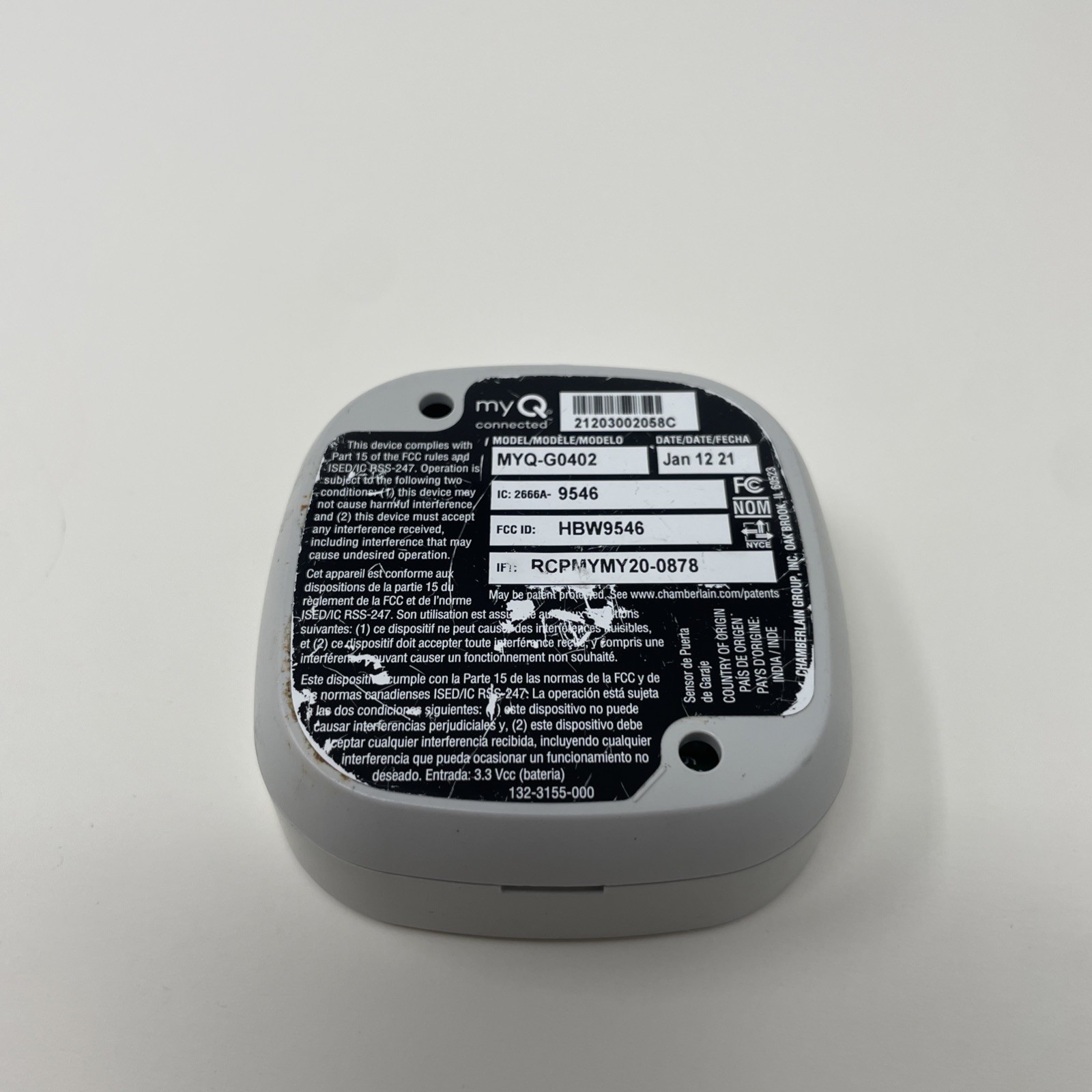 Chamberlain MYQ-G0402 Garage Door Sensor - White Tested Working.