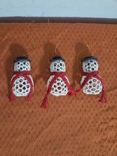 3 Handmade Crocheted Starched 3-D Snowman Christmas Ornament 3.25" High