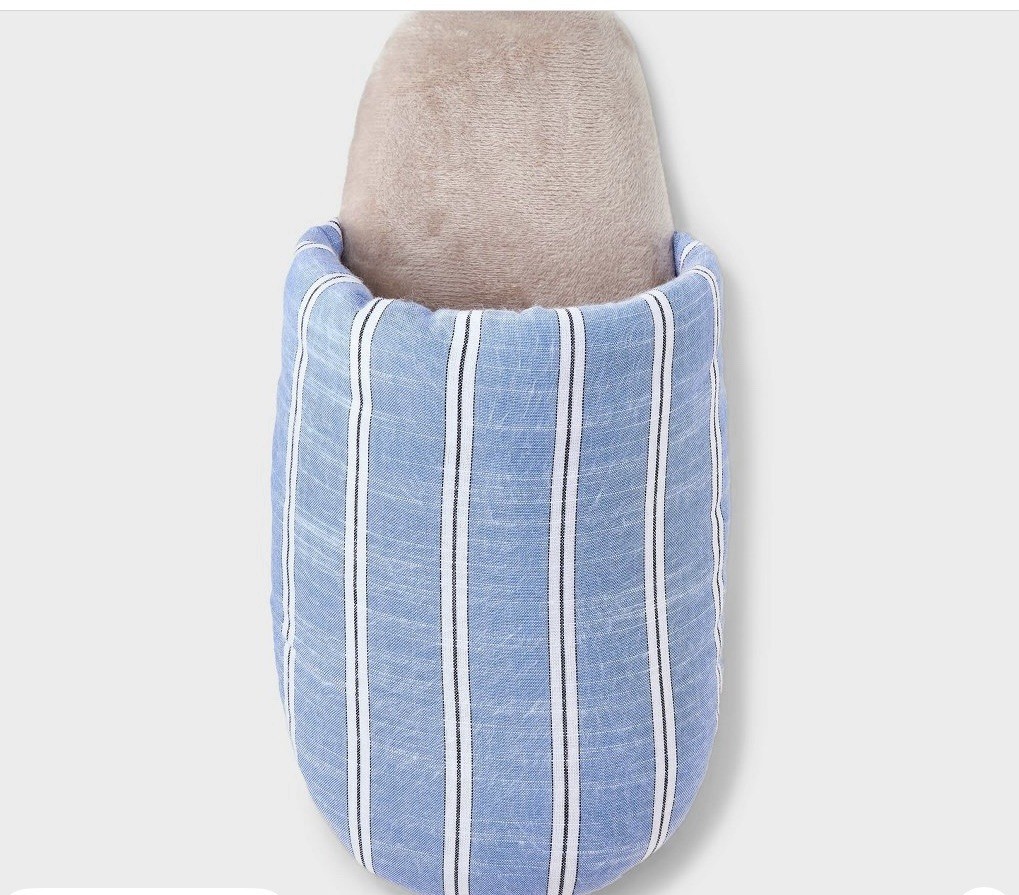 SAOLA Auden Ciabatta Donna Antiscivolo Righe Blu Bianco Suola Ecopelle Scamosciata M L Nuova con etichette