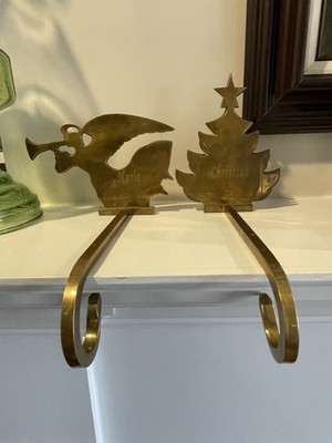 Two Solid Brass Stocking Hangers Vintage Angel Christmas Tree Maria Christian 