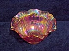 LE Smith Carnival Art Glass Rose Luster Glass Ruffled Edge Compote Bowl Vintage