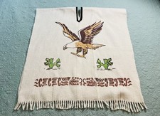 Vintage Mexican Blanket Adult Poncho Double Eagle Cactus Dragon Southwest RARE