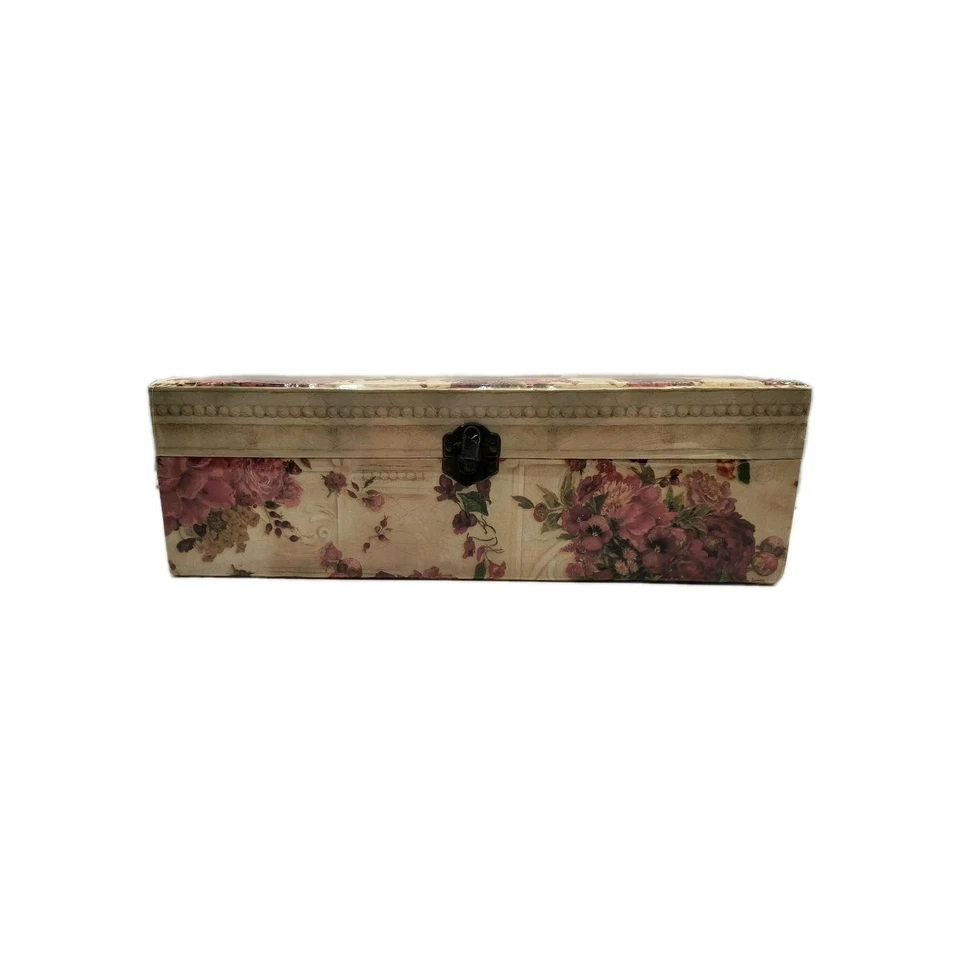 Floral Triple Photo Frame Keepsake Jewelry Storage Box Hinged Latch Decorative - Image 2 of 4