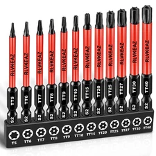 12-Piece Impact Security Torx Bit Set (T5-T40), 3-Inch Long S2 Steel Tamper-Proo