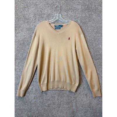 Polo Ralph Lauren Mens Pima Cotton V-Neck Camel Sweater Pullover