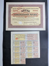 Selten! Aktie Hotel-AG Bad-Elster 1000 Mark 1922 Bad-Elster kein BARoV
