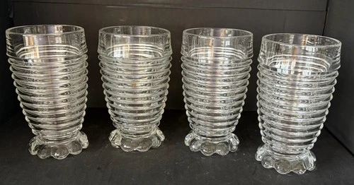 Set 4 Vintage Anchor Hocking Manhattan Bubble Foot Tumbler Drinking Glasses 5"