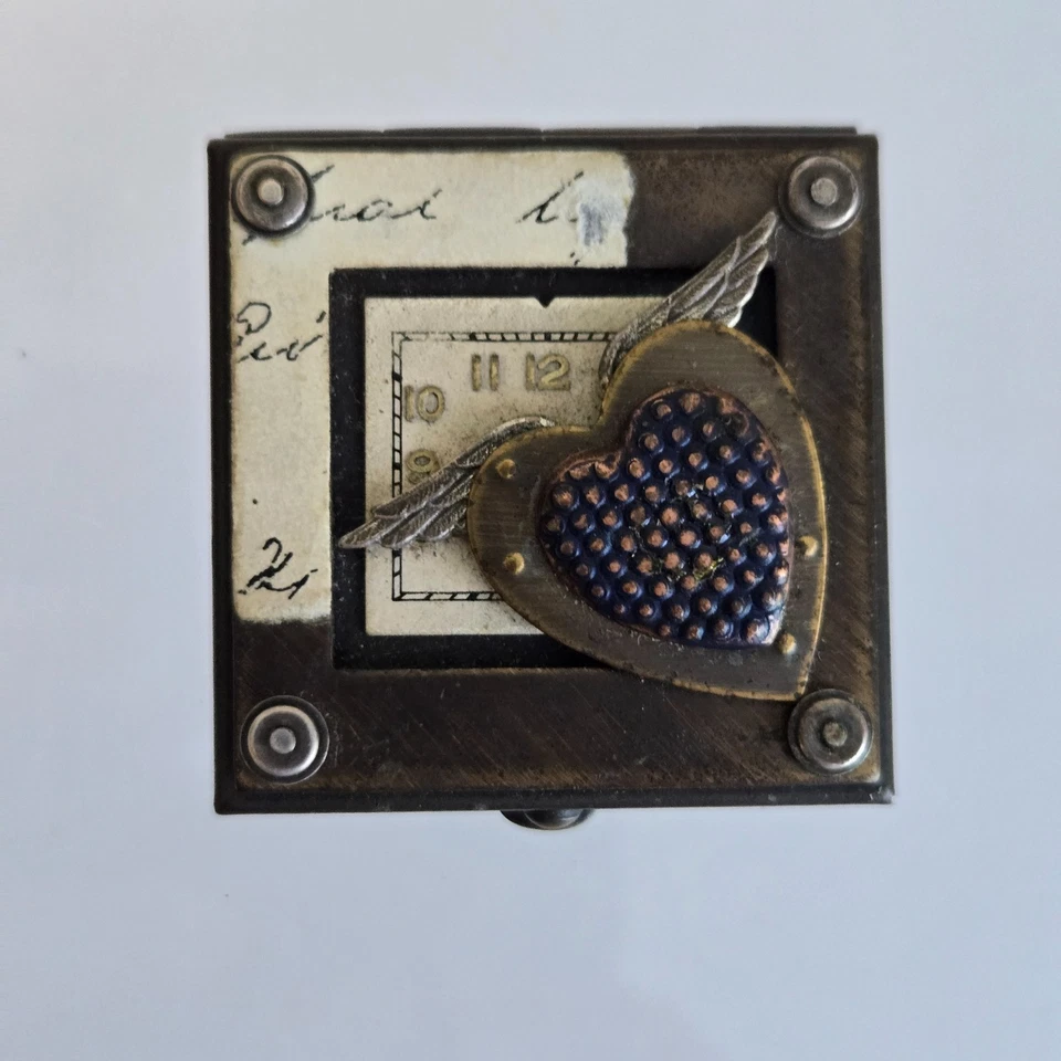 Mullanium Steampunk Wish Box Jim Tori Mullan Trinket Box Metal Heart Wing Clock - Image 3 of 4