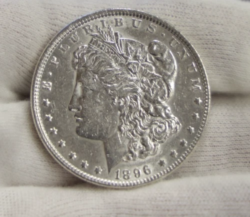 1896 US Morgan Silver Dollar $1 AU+ Details (Cleaned)