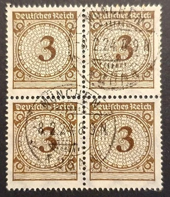 Germany Stamps 1923 Gold Currency 3pf brown block of 4 SG352 MI338 Used - Image 1 of 2