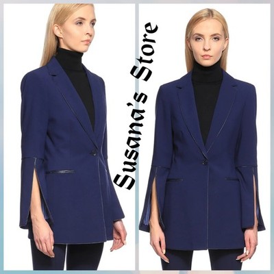 NWT BCBG MAXAZRIA SIZE M BOYFRIEND FAUX LEATHER TRIM SLIT SLEEVE BLAZER